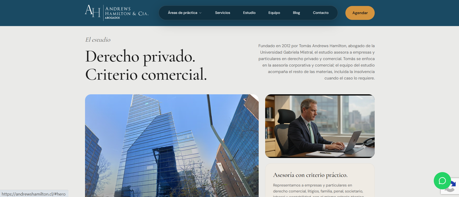 Andrews Hamilton — El estudio: criterio comercial y presentación institucional