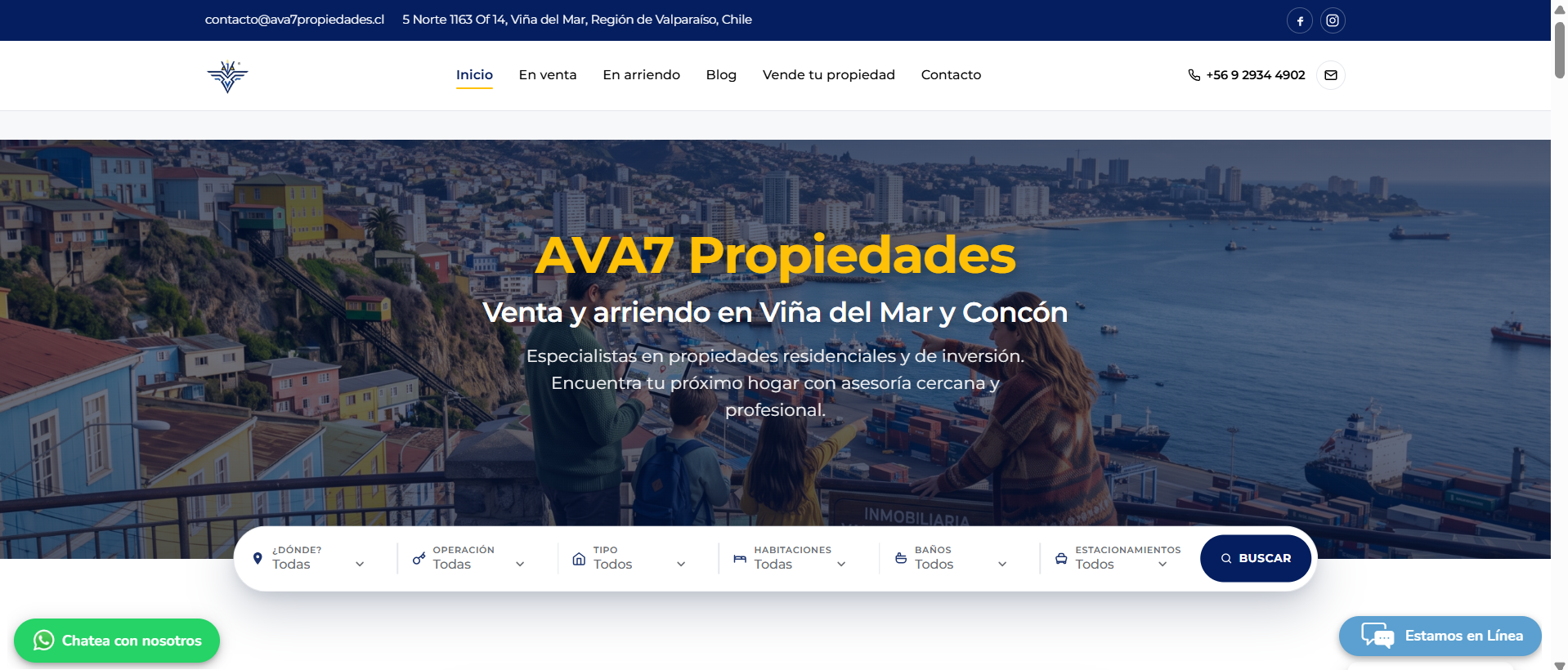AVA7 Propiedades — inicio y buscador