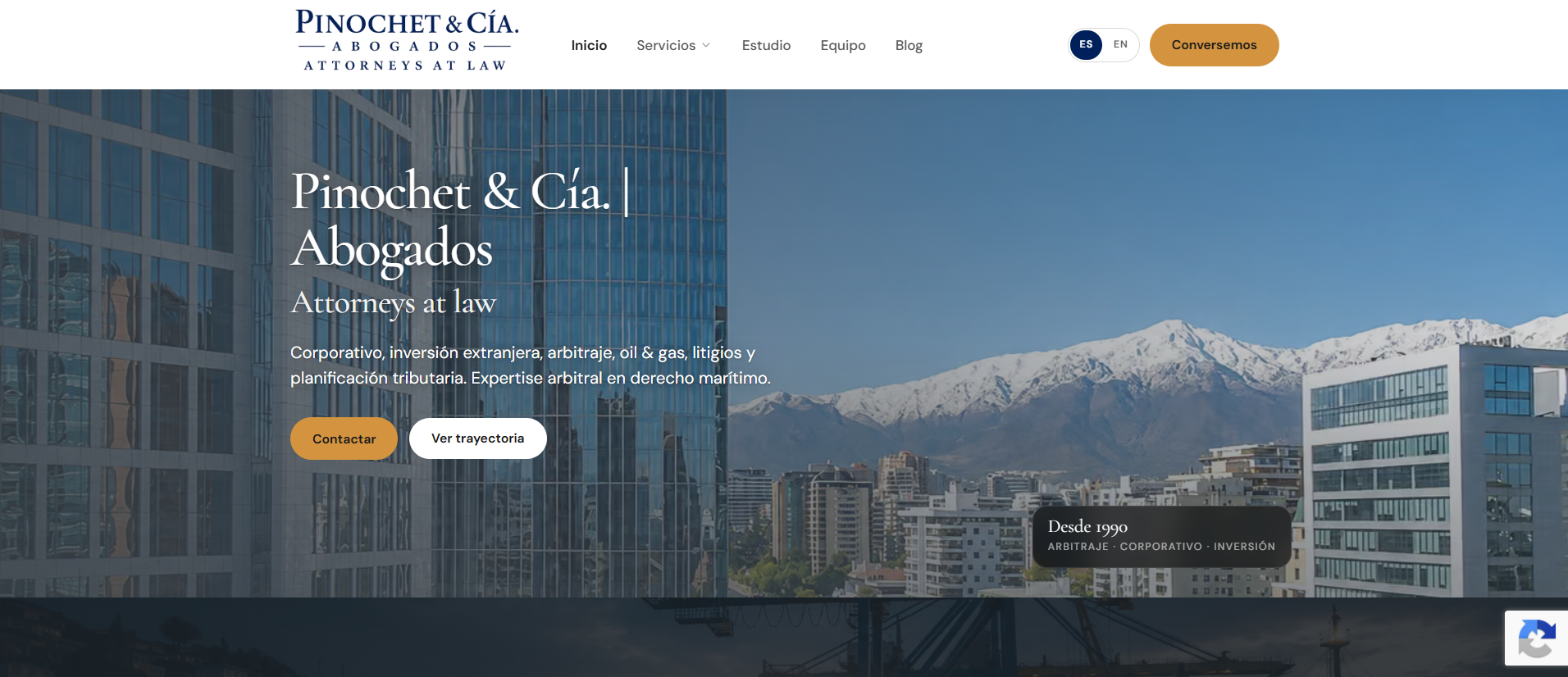 Pinochet & Cía. — Portada corporativa con Santiago y los Andes