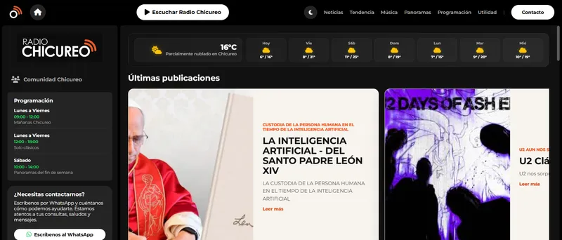 Radio Chicureo — captura de la plataforma de medios