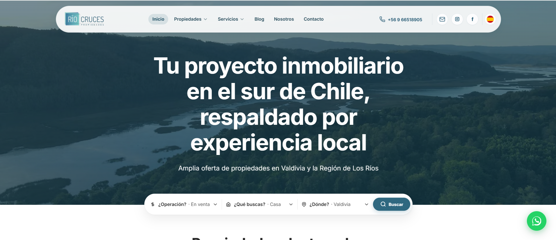 Río Cruces Propiedades — Portada: buscador y oferta en el sur de Chile