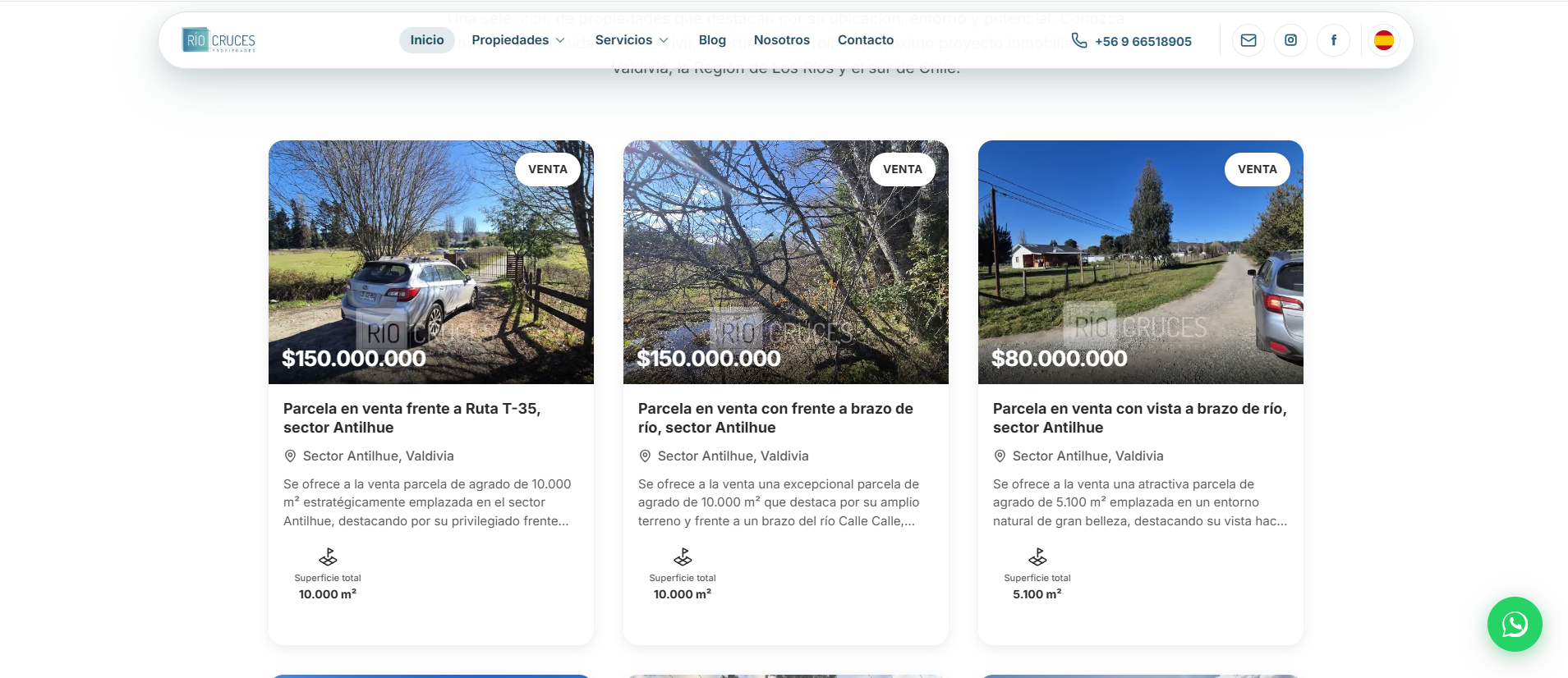 Río Cruces Propiedades — Propiedades destacadas: parcelas y terrenos