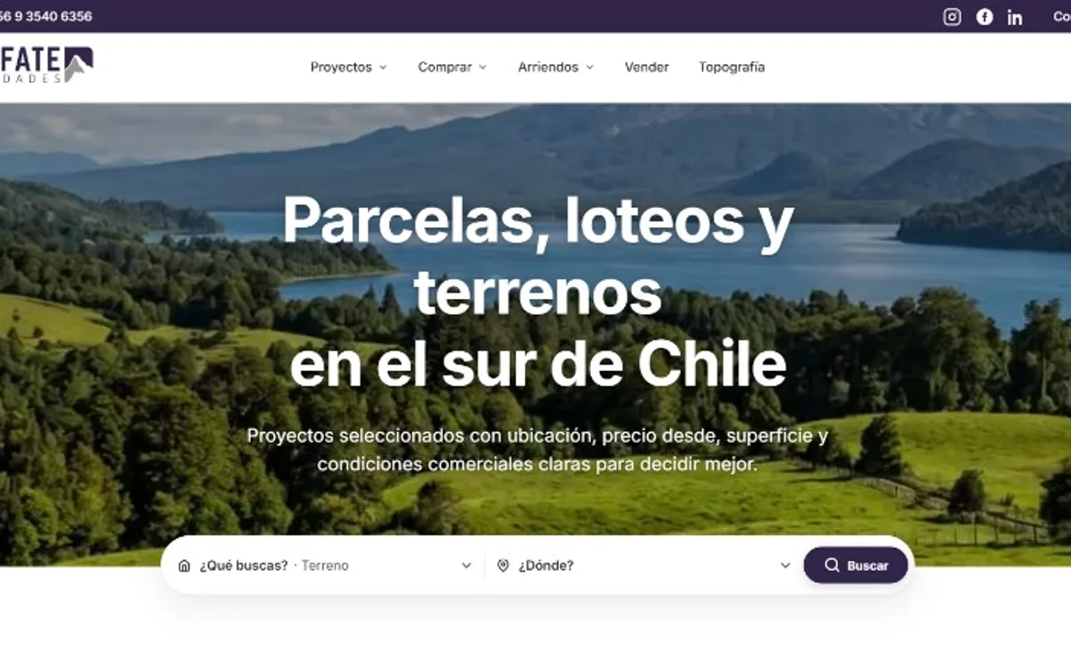 Portada de Calafate Propiedades: parcelas y terrenos en el sur de Chile con buscador