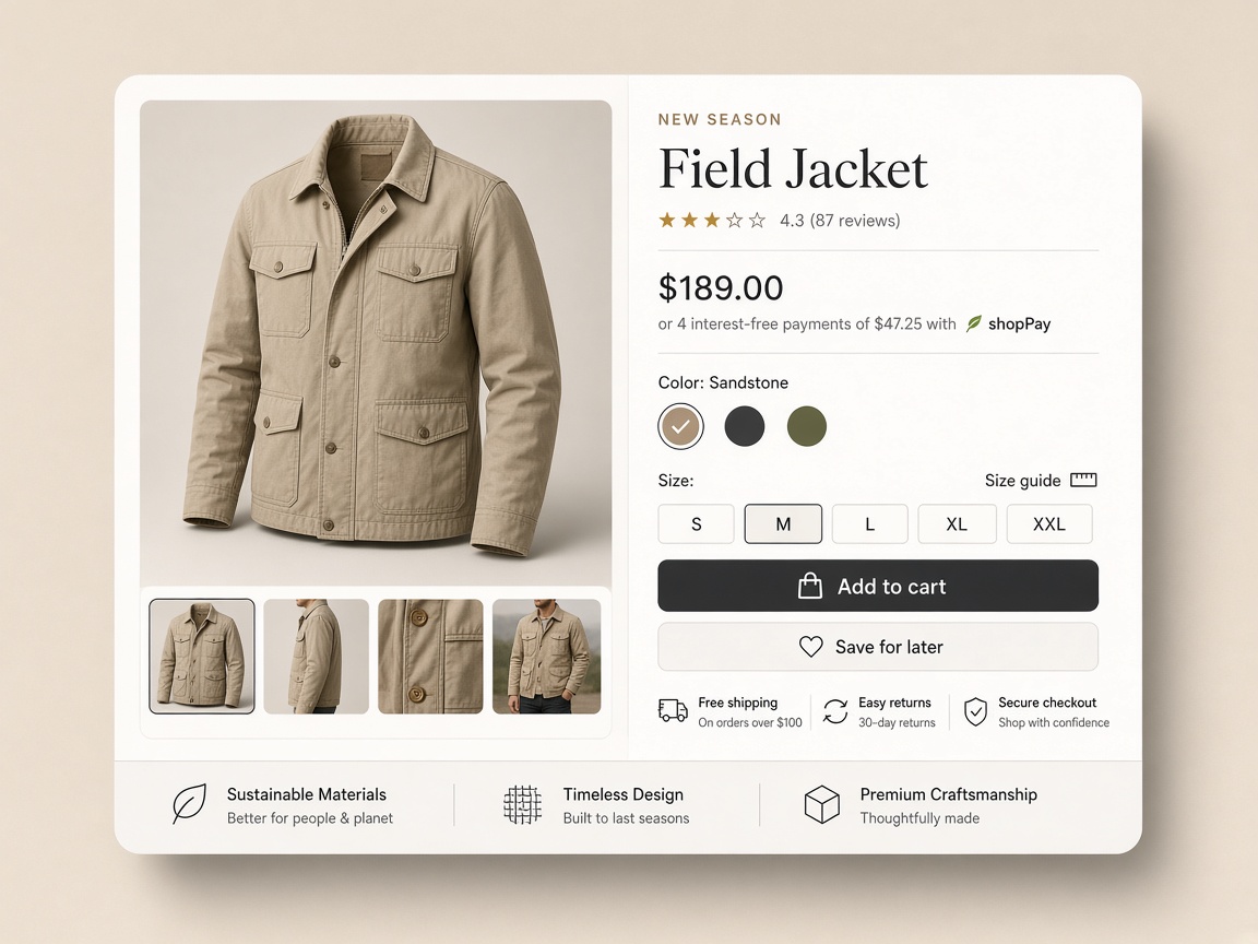 Mockup de ficha de producto en tienda online.