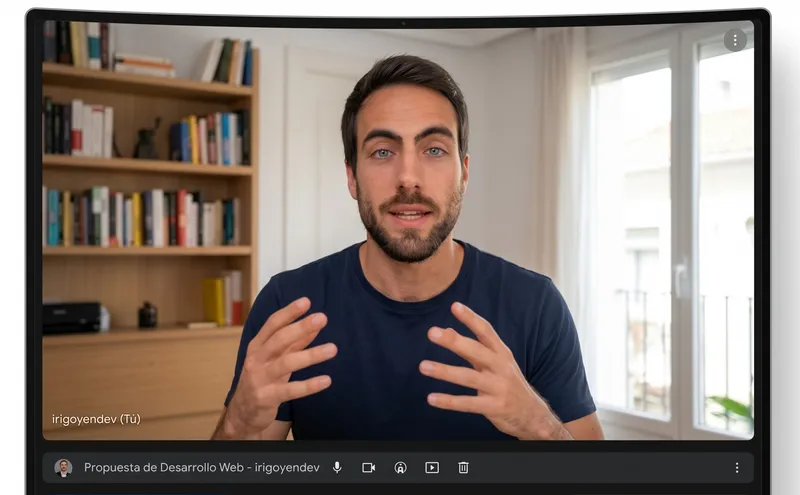 Andrés Irigoyen en una videollamada explicando una propuesta de desarrollo web